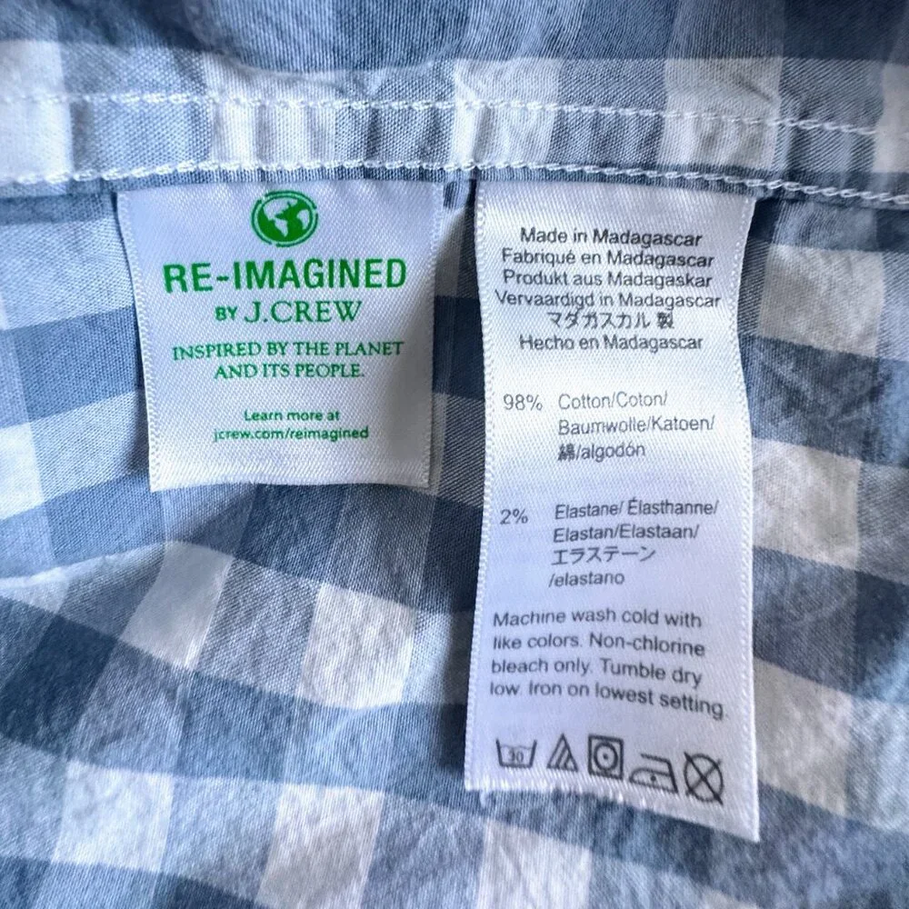 J.CREW Men's Blue White Gingham Buttoned Down Slim Flex Washed Shirt Size M NWoT